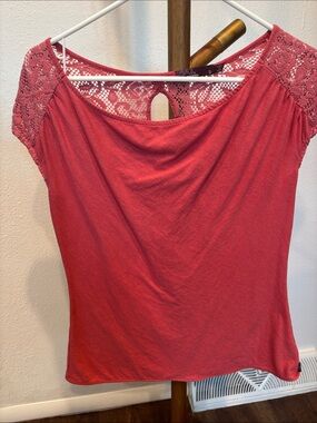 Prana Lace Yoke Scoop Neck Top - Coral Pink